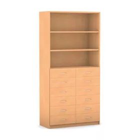 Regal, 190 x 94,4, mit 12 Holzschubladen und 2 Böden
