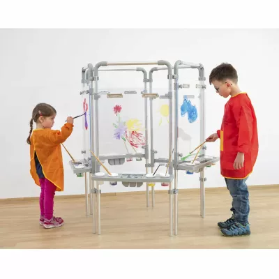 Kinderkunst-Station, Malstation, Transparente Staffelei, Pinselset, Farben