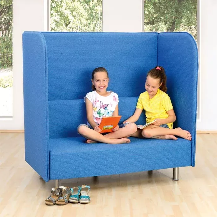 sofa, hoher rücken, blau, kinder, lesen