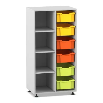 Mittelhohes Regal, 143,9 x 73,1 x 48, mit 6 Boxen und 3 Böden