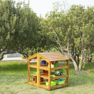 Holzspielhaus, Sandkasten, Kinderspielzeug, Garten, Spielzeugregal