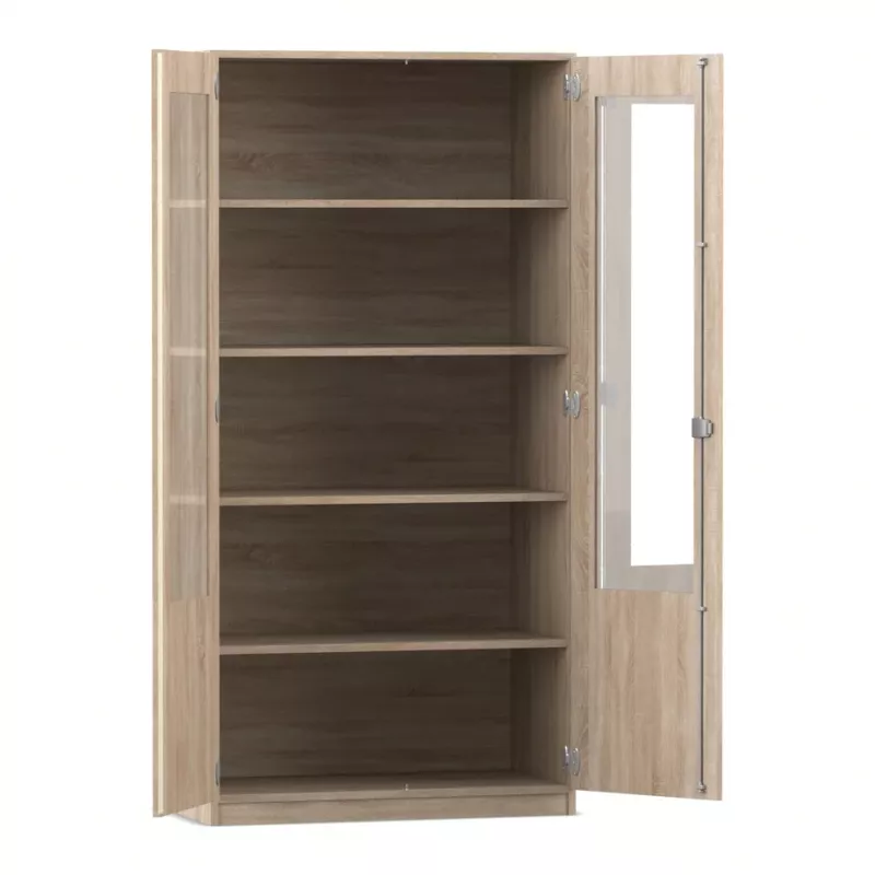 Schrank, Vitrine, Holzoptik, Regal, Glasfenster