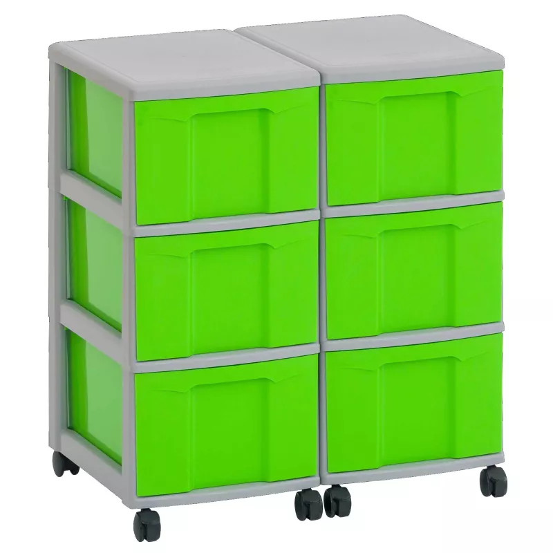 Kistenboxen, Aufbewahrungssystem, rollbare Schubladen, grün, Kunststoffboxen