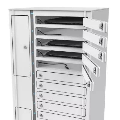Schubladen-Safes, Laptop-Tower, Schranksafe, Medienaufbewahrung, Kabelmanagement