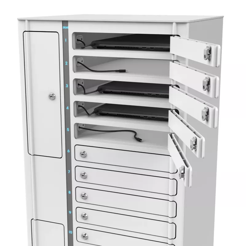 Schubladen-Safes, Laptop-Tower, Schranksafe, Medienaufbewahrung, Kabelmanagement