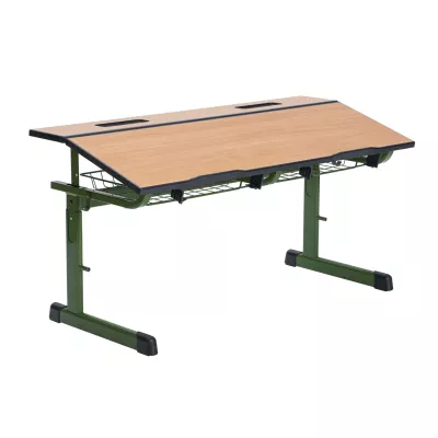 Schreibtisch, Schreibtisch mit Ablage, Klappbarer Schulschreibtisch, Holzplatte, Metallrahmen