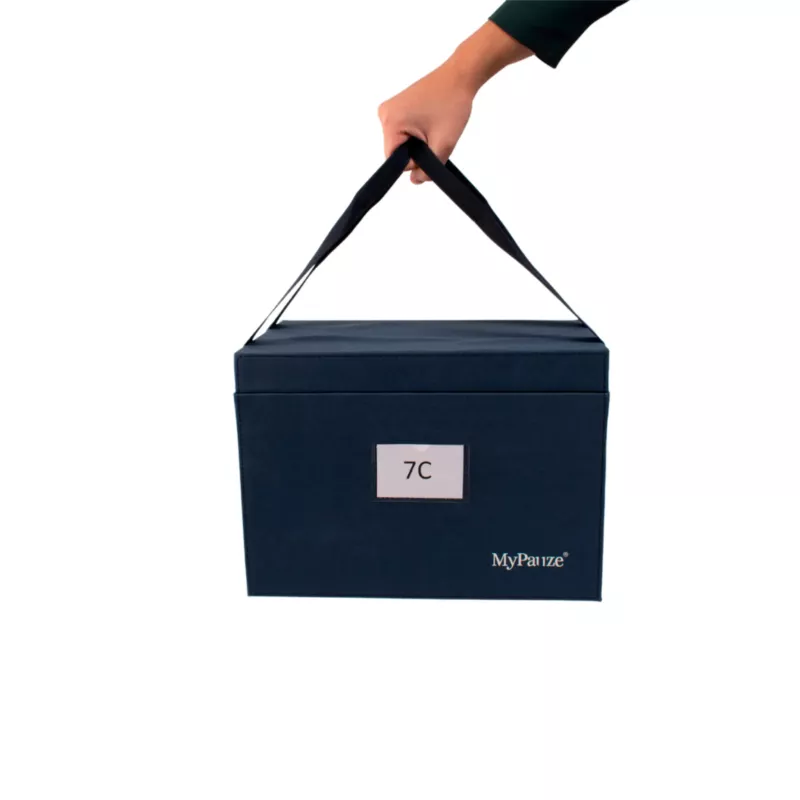 Aufbewahrungsbox, Tragegriffe, dunkelblau, rechteckig, Etikettenfenster