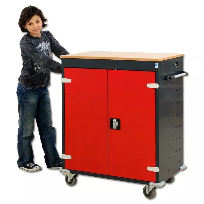Küche-Schrank, Werkzeugwagen, Rollwagen, rot-schwarz, Holzarbeitsplatte