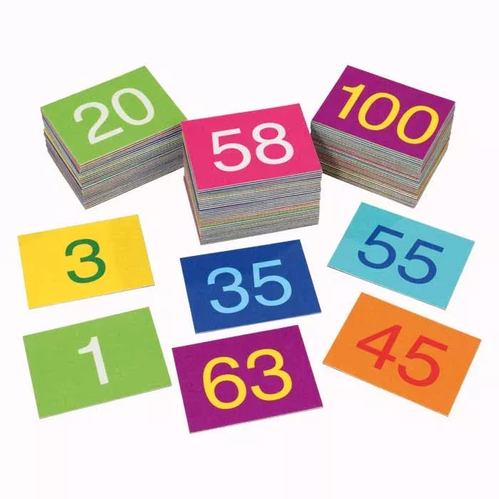zahlenkarten, kärtchen, zahlenstapel, bunte zahlen, kartenspiel