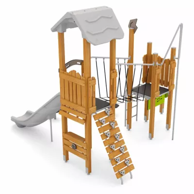 Klettergerüst, Spielturm, Wippenleiter, Schaukel, Rutsche