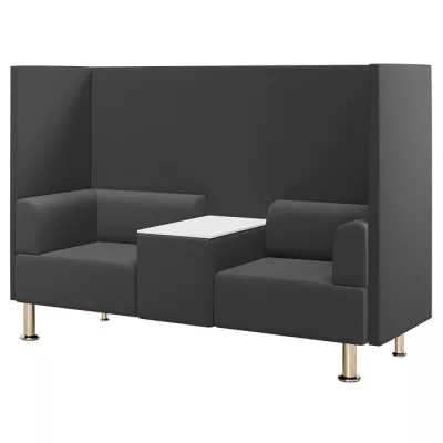 Ecksofa, 2-Sitzer, Trennwand, Beistelltisch, grau, Stahlbeine, Polster, Stoff, Sitzgruppe