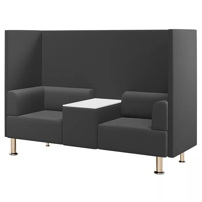Ecksofa, 2-Sitzer, Trennwand, Beistelltisch, grau, Stahlbeine, Polster, Stoff, Sitzgruppe