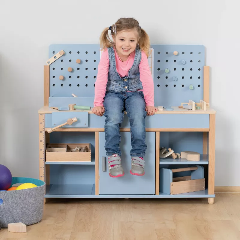 Kinderwerkbank, Holzwerkbank, Holzspielzeug, Bauklötze, Pädagogisches Spielzeug