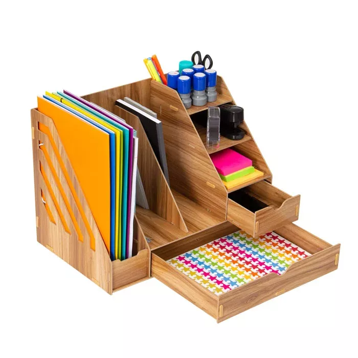 Schreibtischorganizer, Ordnerhalter, Büroorganisation, Holz, Draufsicht