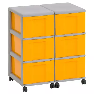 Kunststoffschubladen, Rollwagen, orange Schubladen, Aufbewahrungsbox, mit Rollen