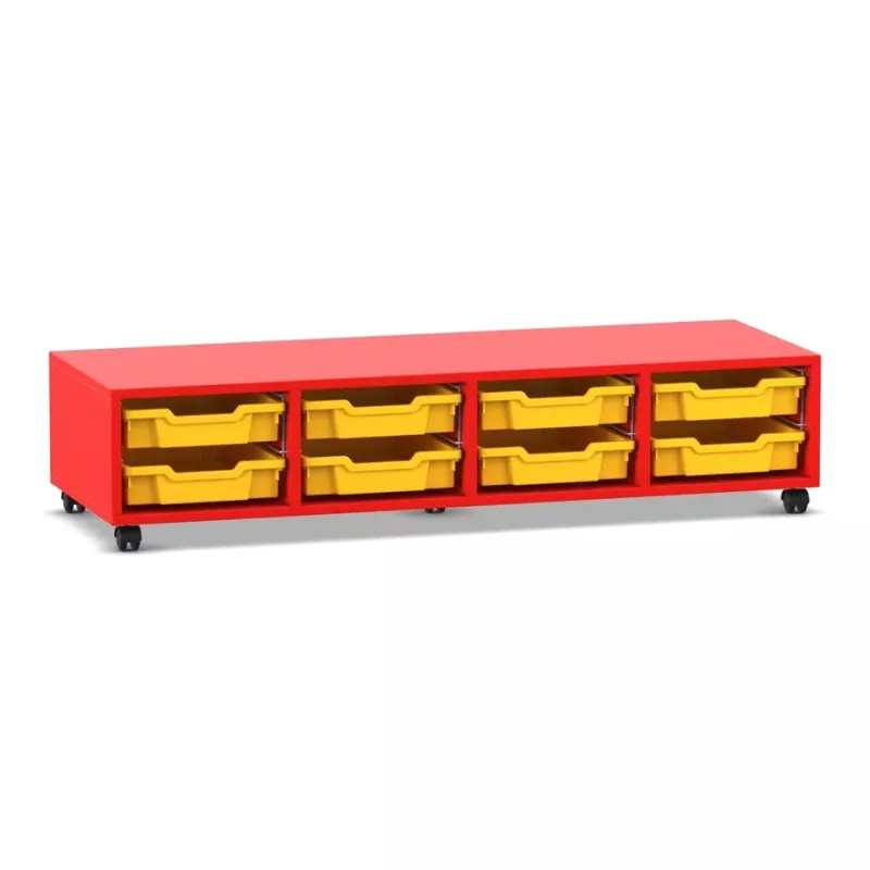 Werkstattaufbewahrung, Schrank, rot, gelbe Behälter, rollbar