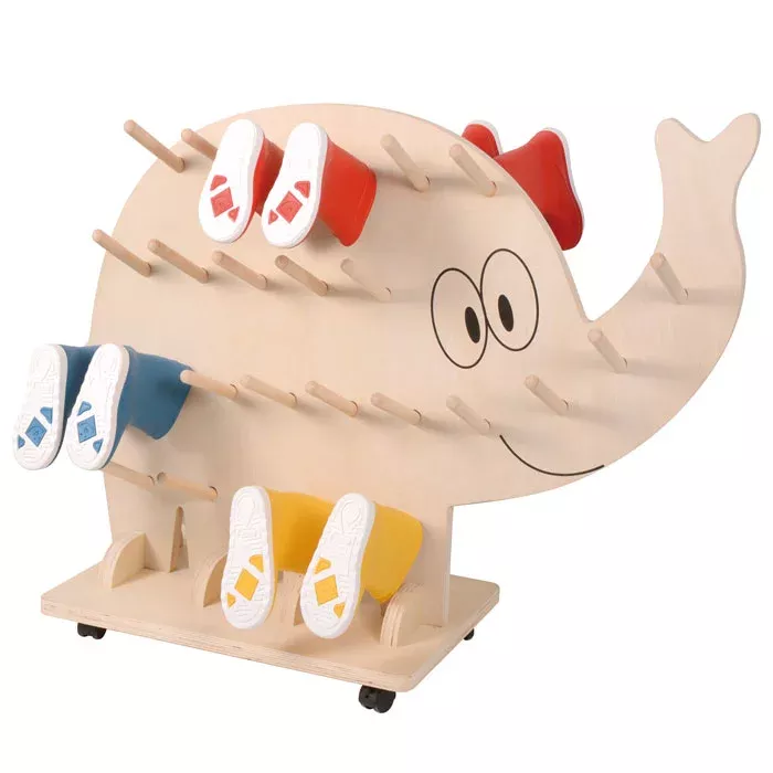 Holzfigur, Schuhständer, Kinderzimmer, Fußballschuhe, Wal-Design