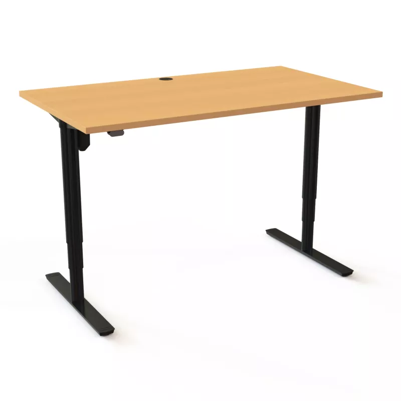Schreibtisch, Holzplatte, Metallbeine, Kabeldurchführung, klassisch