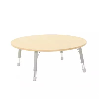 runder_tisch, holz, heller_farbton, verstellbare_beine, minimalistisch