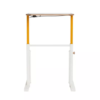 Stehpult, Holzplatte, Orange Säulen, Weißes Gestell, verstellbare Höhe
