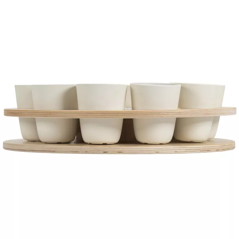 Teller-Set, Kaffeetassen, Holzständer, cremefarben, Becher-Set