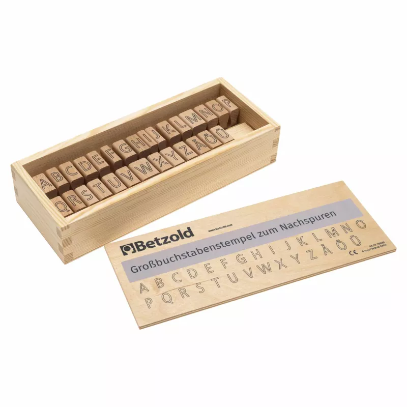 Holzstempel, Buchstabenstempel, Alphabetstempel, Großbuchstaben, Set Holzbox
