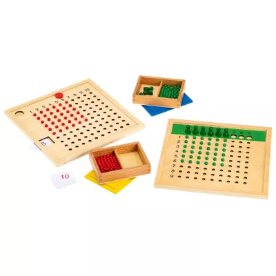 Mathematikspiel, Rechenbrett aus Holz, Zählperlen, Zahlenkarten, Rot und Grün