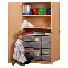 Materialschrank - mit Drehtüren, 12 hohe Boxen
