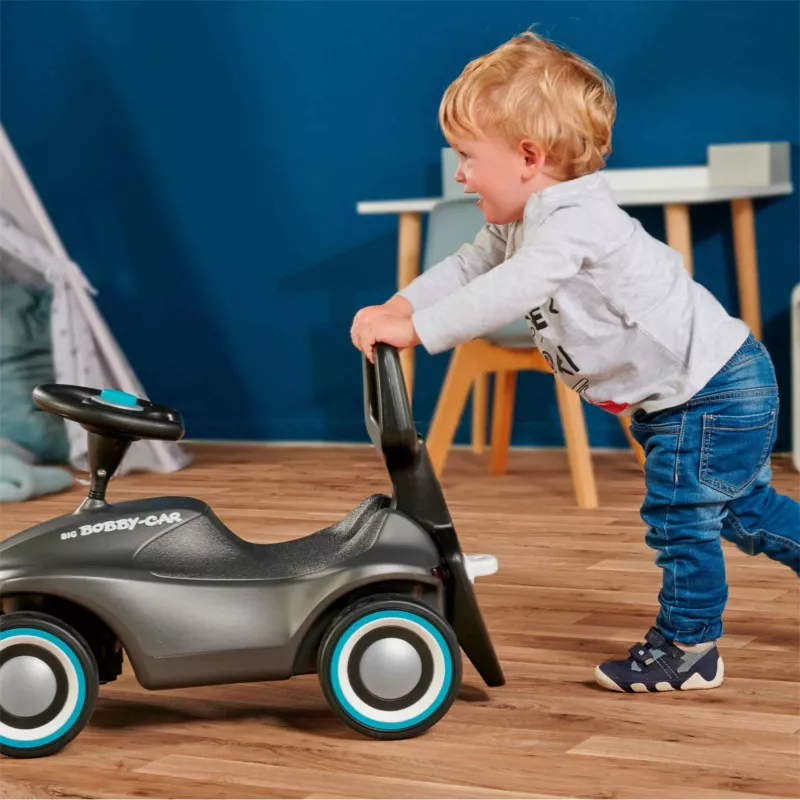 Kinderfahrzeug, Laufrad, Ride-on toy, Holzboden, Blau, Grau