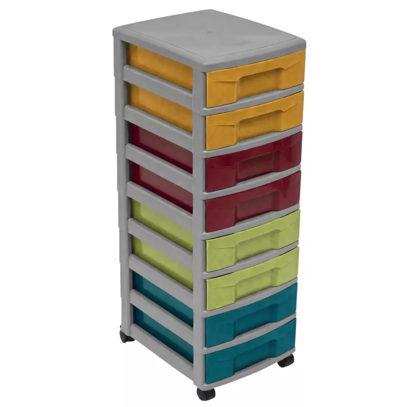 Aufbewahrungsbox, Rollcontainer, Schubladen, Kunststoff, bunt