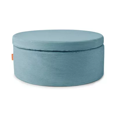 runder pouf, blau, weicher stoff, texturiert, tragbar speicher