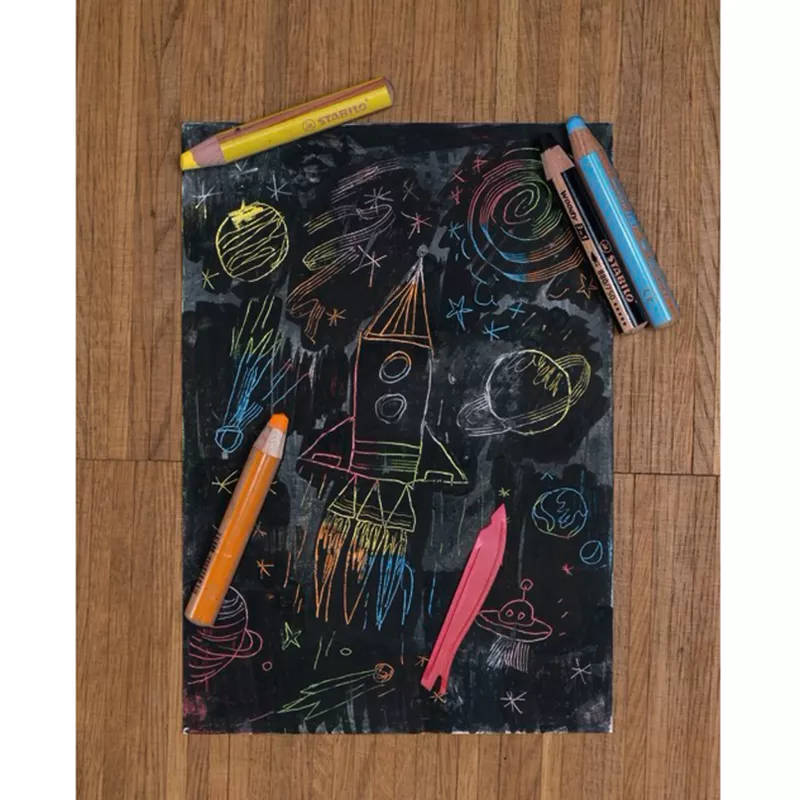 Kreidezeichnung, Tafelkunst, Raketenzeichnung, Wachsmalstifte, Kinderzimmer Dekoration