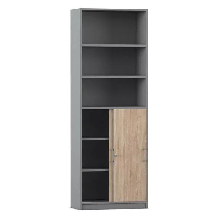 Regal, Schrank, Bücherregal, Grau, Holztür