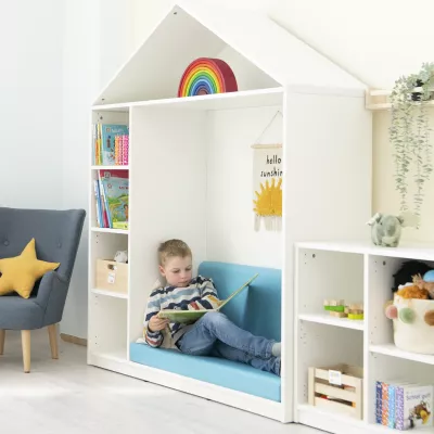 Kinderleseecke, Kinderzimmer Möbel, Bücherregal, Spielhaus, Sitzbank