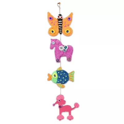 hängedeko, filzdeko, tierchen, quadratkette, bunt