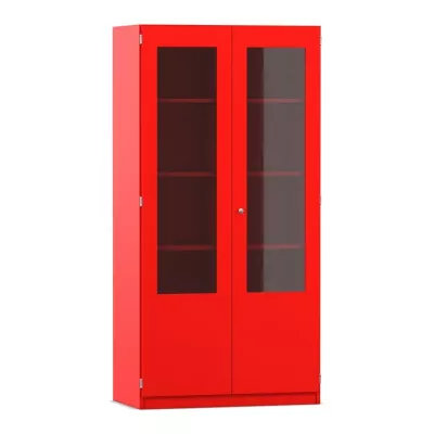 Schrank, Vitrine, Rot, Glasfront, Regal