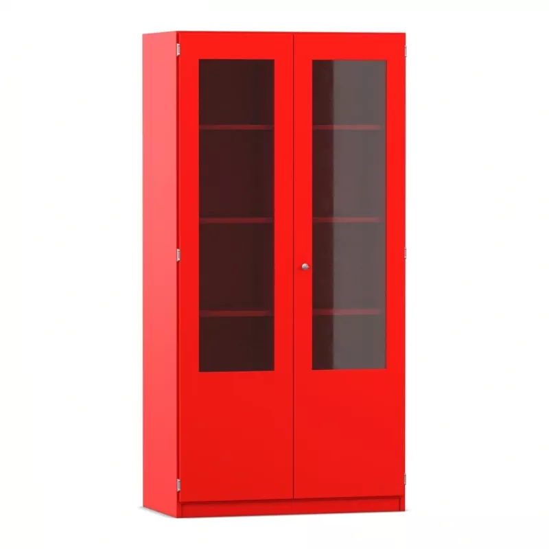 Schrank, Vitrine, Rot, Glasfront, Regal