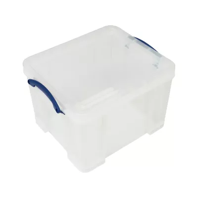 Aufbewahrungsbox, Kunststoffbox, Klapptopf, Transparente Box, Blaue Griffe