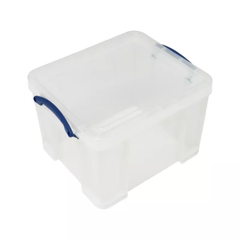 Aufbewahrungsbox, Kunststoffbox, Klapptopf, Transparente Box, Blaue Griffe