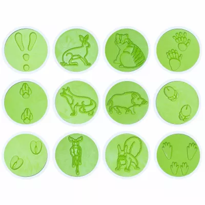 frisbee, coaster, puzzles, tiered tokens, animal silhouettes