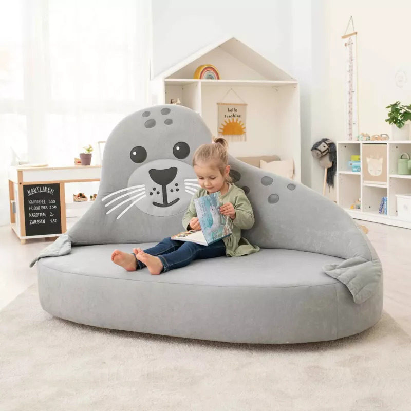 Sofa, Kinderzimmer, Sessel, Plüsch, Graublau