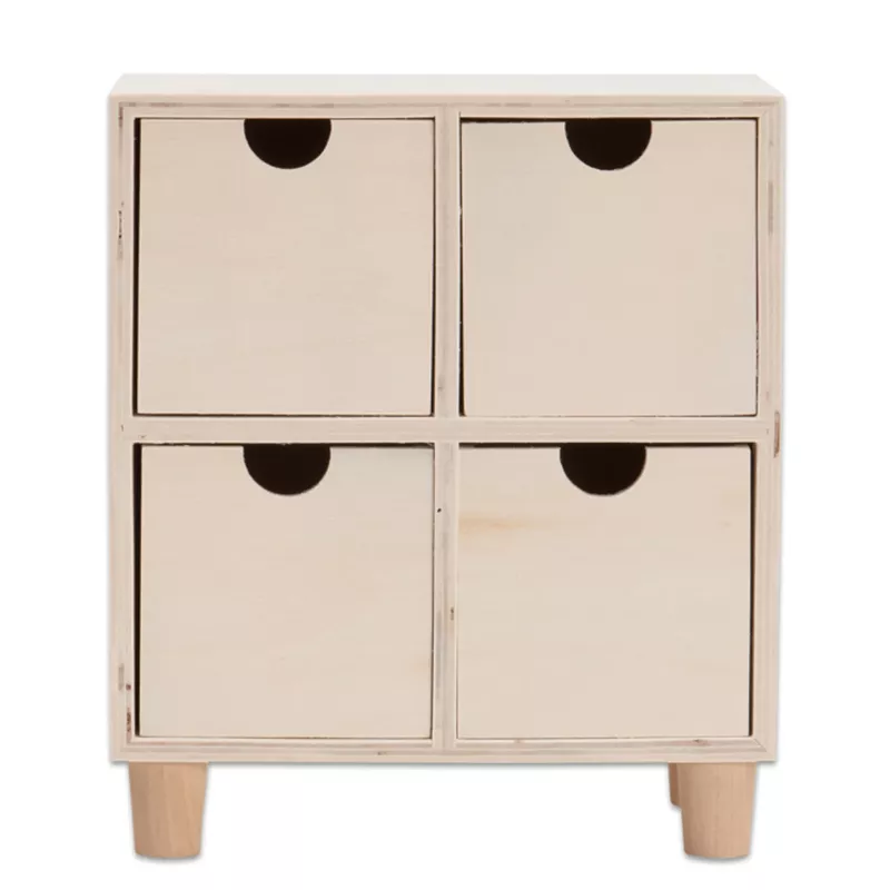 Holzkommode, Schubladenkasten, 4 Fächer, kleiner Schrank, Naturholz