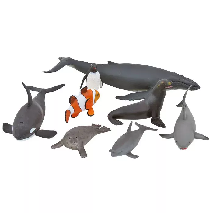 Meeresbewohner, Walross, Wal, Clownfisch, Roboterfigur