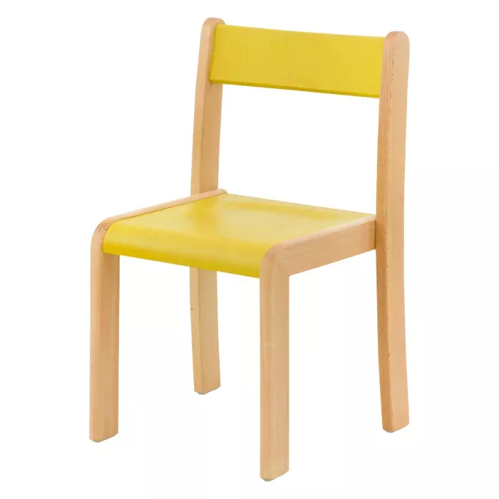 Kinderstuhl, Holzstuhl, Gelb, Kunststoffsitz, Leichtstuhl