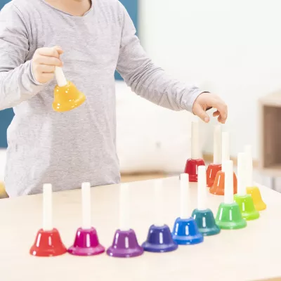 Kinder-Spielholzspiel, Klingel-Stampfer, Bunte Gläser, Sortier-Set, Farbenreihen