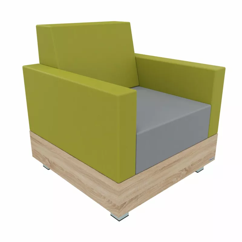 Sessel, Einzelplatz, Kunstleder, Grüner Bezug, Holzbasis