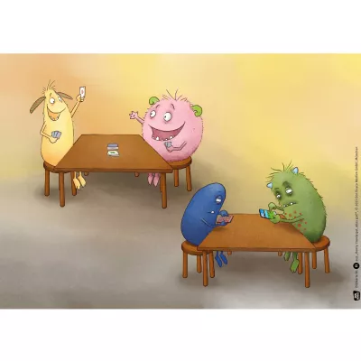 Plush Monster, Tischspiel, Kartenspiel, bunte Kreaturen, Brettspielszene