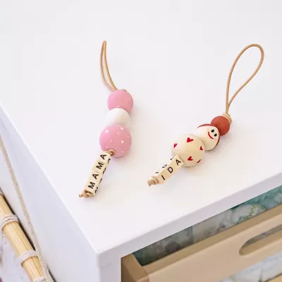 Holzperlen, rosa Perlen, Herz Muster, Baby Spielzeug, Schnuranhänger