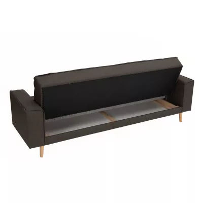 Sofa, Sofa mit Bettfunktion, Holzbeine, brauner Stoff, Klappsitzbank