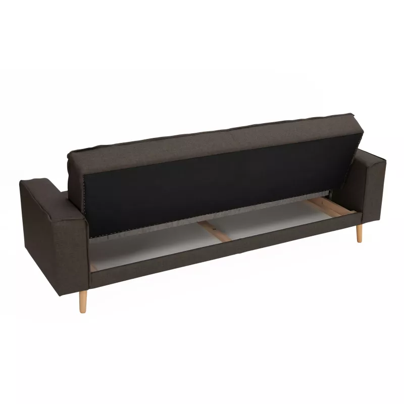 Sofa, Sofa mit Bettfunktion, Holzbeine, brauner Stoff, Klappsitzbank